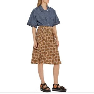 Coach Bag Print Draped Midi Skirt In Beige -